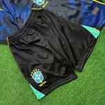 Conjunto Infantil Brasil Away II - Copa do Mundo 2026 – Azul – Torcedor Infantil (SHORT PRETO)