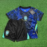 Conjunto Infantil Brasil Away II - Copa do Mundo 2026 – Azul – Torcedor Infantil (SHORT PRETO)