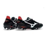 Chuteira Campo Mizuno Morelia (FG) - Preto/Branco com Detalhe Vermelho