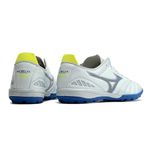 Chuteira Society Mizuno Morelia Neo (TF) - Cinza/Azul com Detalhes Verde