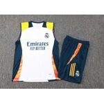 Conjunto Treino Regata E Short Real Madrid 2024/25 - Branco/Detalhe Amarelo