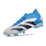 Chuteira Campo Adidas Predator (FG) - Branco/Azul com Cadarço