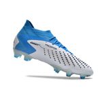 Chuteira Campo Adidas Predator (FG) - Branco/Azul com Cadarço