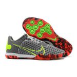 Chuteira Futsal Nike React Gato IC Elite - Cinza/Verde e Vermelho.