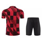 Conjunto De Treino Camisa + Short Manchester City23/24 - Masculino Vermelho (quadriculada)