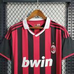 Retrô AC Milan 09-10 Home - Vermelho/Preto Gola branca Torcedor Masculina