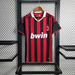 Retrô AC Milan 09-10 Home - Vermelho/Preto Gola branca Torcedor Masculina