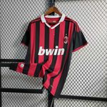 Retrô AC Milan 09-10 Home - Vermelho/Preto Gola branca Torcedor Masculina