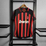 Retrô AC Milan Home 06/07 - Vermelho/Preto Gola Preta Detalhe Dourado - Torcedor Masculina