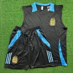 Conjunto Treino Argentina Regata + Short 2024/25 - Preto / Detalhe Azul