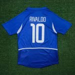 Camisa Retrô Brasil Away II 2002 - Rivaldo #10 - Azul - Torcedor Masculina 