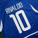 Camisa Retrô Brasil Away II 2002 - Rivaldo #10 - Azul - Torcedor Masculina 