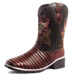 Bota Texana Country Masculina Cano Longo Marrom Casco Tatu