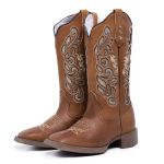 Bota Texana Country Cano Alto Couro Legítimo Premium Bico Quadrado Beauty