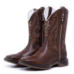 Bota Texana Country Cano Alto Couro Legítimo Premium Bico Quadrado Way