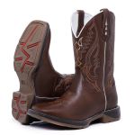 Bota Texana Country Cano Alto Couro Legítimo Premium Bico Quadrado Way