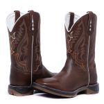 Bota Texana Country Cano Alto Couro Legítimo Premium Bico Quadrado Way