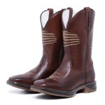 Bota Texana Country Cano Alto Couro Legítimo Premium Bico Quadrado Western