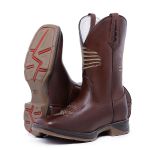 Bota Texana Country Cano Alto Couro Legítimo Premium Bico Quadrado Western