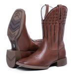 Bota Texana Country Cano Alto Couro Legítimo Premium Bico Quadrado Constelation