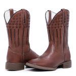 Bota Texana Country Cano Alto Couro Legítimo Premium Bico Quadrado Constelation