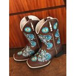 BOTA TEXANA FEMININA FRANCA BOOTS BICO QUADRADO BORDADO AZUL