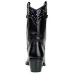 Bota Feminina Bico Fino Cano Curto Em Couro Legitimo Cor Preta Com Strass 
