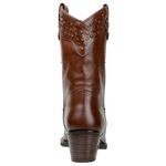 Bota Feminina Bico Fino Cano Curto Em Couro Legitimo Cor Pinhao Com Strass