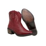 BOTINHA FEMININA CANO CURTO COM BORDADO ESTILO COUNTRY VERMELHO 