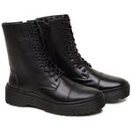 BOTA COTURNO BLOGUEIRA DE COURO ESTILO MILITAR CANO ALTO PRETO LINHA BRANCA
