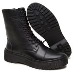 BOTA COTURNO BLOGUEIRA DE COURO ESTILO MILITAR CANO ALTO PRETO LINHA BRANCA