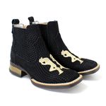 BOTINA TEXANA BORDADA EM COURO PRETO FB85 FRANCA BOOTS 