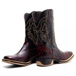 Bota Texana Masculina Couro Jacare Imit Bordo e Ecologico Preto Jump - Silverado Botas