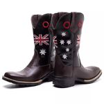 Bota Texana Masculina Couro Floater Chocolate e Ecologico Preto Bandeira - Silverado Botas