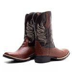 Bota Texana Masculina Couro Avestruz Imit Tan e Ecologico Cafe - Silverado Botas