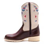 Bota Texana Infantil Premium Couro Fossil Tabaco e Eco Marfim