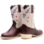 Bota Texana Infantil Premium Couro Fossil Tabaco e Eco Marfim