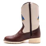 Bota Texana Infantil Premium Couro Fossil Tabaco e e Eco Marfim Nossa Senhora