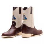 Bota Texana Infantil Premium Couro Fossil Tabaco e e Eco Marfim Nossa Senhora