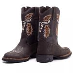 Bota Texana Infantil Premium Couro Crazy Horse Cafe e Eco Cafe Boi