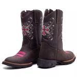 Bota Texana Infantil Premium Couro Crazy Horse Cafe e Eco Cafe