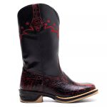 Bota Texana Feminina Couro Jacare Imit Bordo e Ecologico Preto Jump
