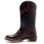 Bota Texana Feminina Couro Jacare Imit Bordo e Ecologico Preto Jump