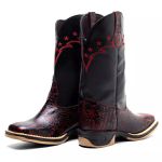 Bota Texana Feminina Couro Jacare Imit Bordo e Ecologico Preto Jump