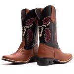 Bota Texana Feminina Couro Floater Tan e Ecologico Preto Boi