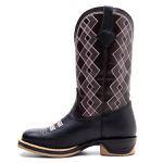 Bota Texana Feminina Couro Floater Preto e Ecologico Cafe Jump Bordado Rosa