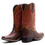 Bota Texana Feminina Couro Floater Chocolate e Ecologico Caramelo