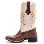 Bota Texana Feminina Couro Avestruz Imit Tan e Ecologico Marfim
