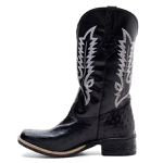 Bota Texana Feminina Couro Avestruz Imit Preto e Ecologico Preto