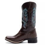 Bota Texana Feminina Couro Avestruz Imit Cafe e Ecologico Cafe 